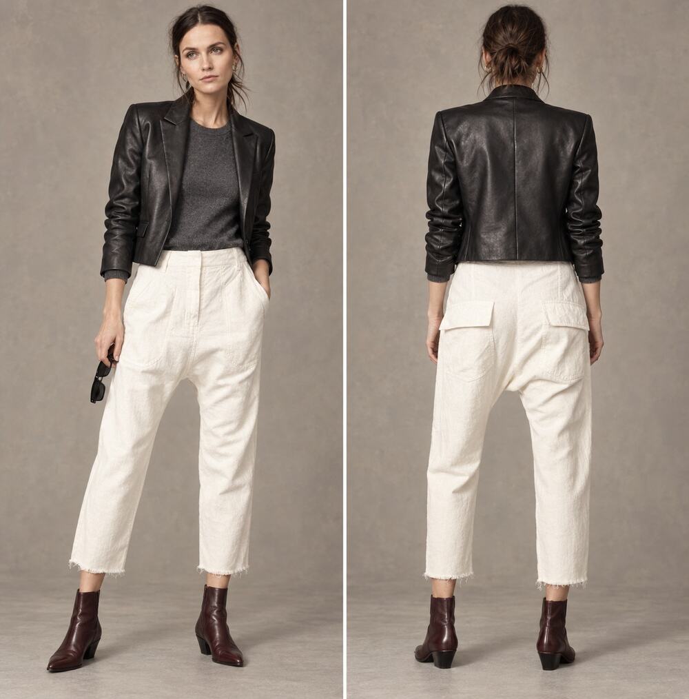NWT! Nili Lotan 0 Linen Luna Pants $395 Drop Crotch Slouchy Crop Cotton White